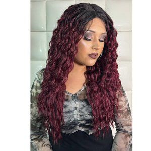 BURGUNDY Lace Front Wig - DARK RED Hair - Long Curly Wig SENSATIONNEL DASHLY